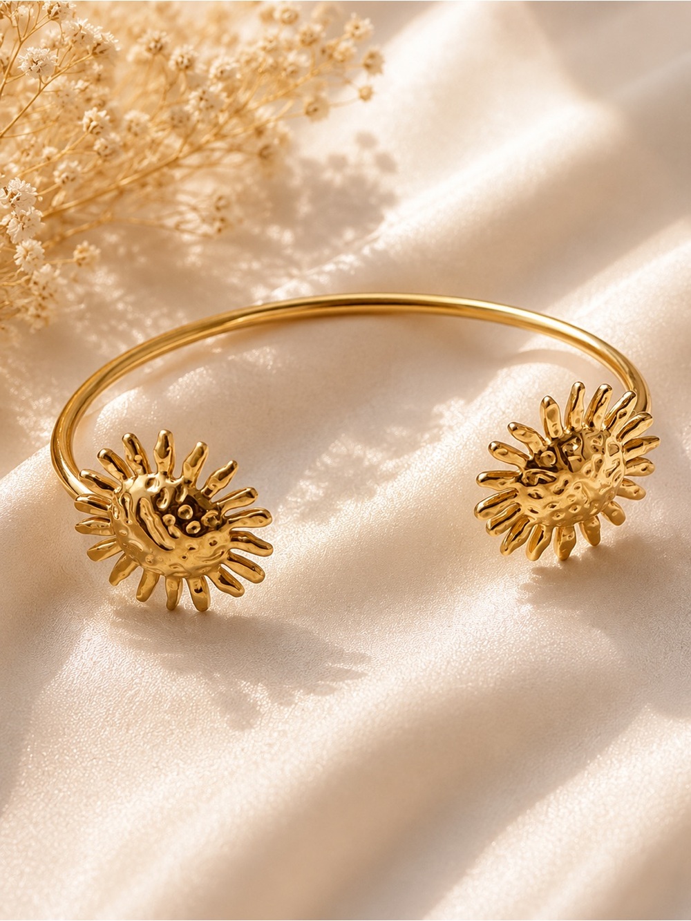 Gold Plated Sunburst Open Cuff Bracelet - Women Jewelry